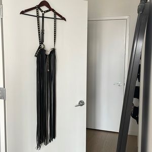 Faux leather studded fringe harness